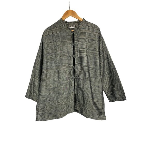 Chicos Design Womens Silk Striped Jacket Size 3 Made In India - Picture 1 of 5